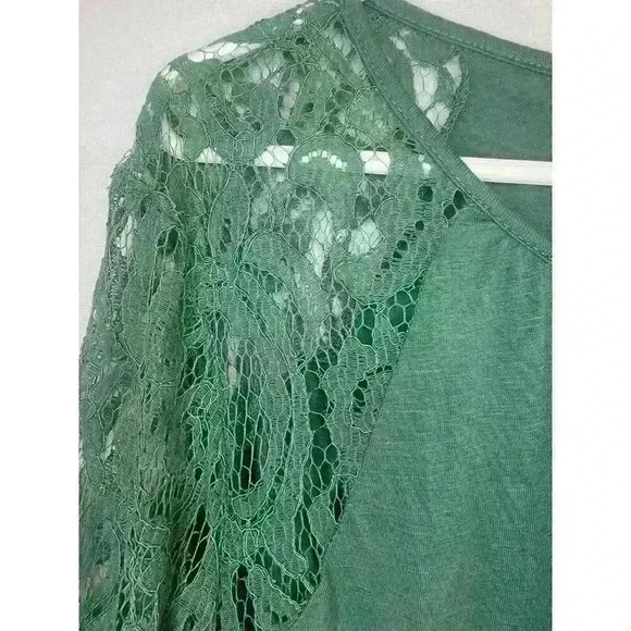 Suzanne Betro Top Womens Plus 2X Green Lace Blouse Bell Sleeve Keyhole Boho New - Picture 3 of 14